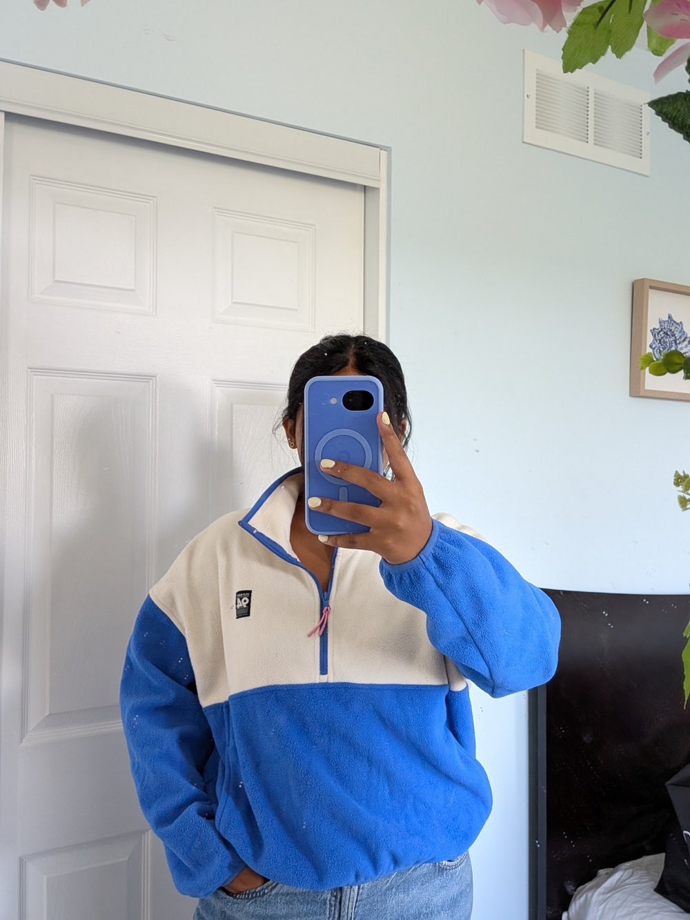 Old Navy Two-Tone Blue and Cream Quarter-Zip Fleece Sweater